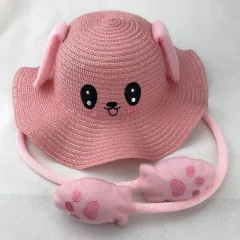 Sombrero de Paja Granjero Kawaii Perro Orejitas Salmon