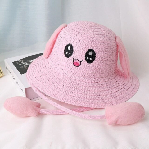 Sombrero de Paja Granjero Kawaii Orejitas Luces Rosa