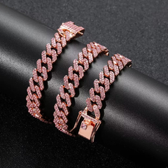 Pulsera Cubana Piedra Strass Rose Gold Hip Hop Trap 61 15mm - 8 Inch - comprar online