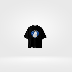 Remera Boxy Fit Cute Cat Negra