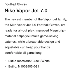 Guantes Football Vapor Jet 7.0 Black/White u$150 en internet