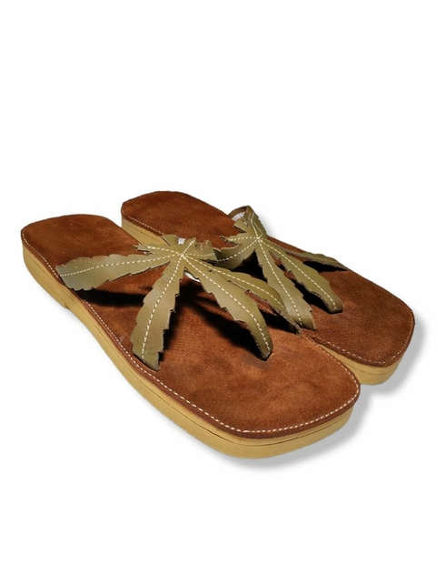 Ojota Sandalia Hoja Chala Marijuana Cannabis Cañamo Cuero Nobuk RAW