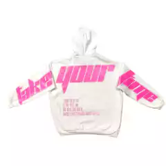 Buzo Hoodie Take Your Time Blanco Fucsia