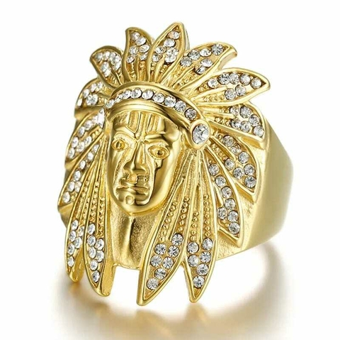 Anillo Cacique Dorado Aleacion Zinc con Strass