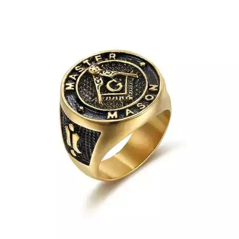 Anillo Simbolo Master Mason Dorado Acero