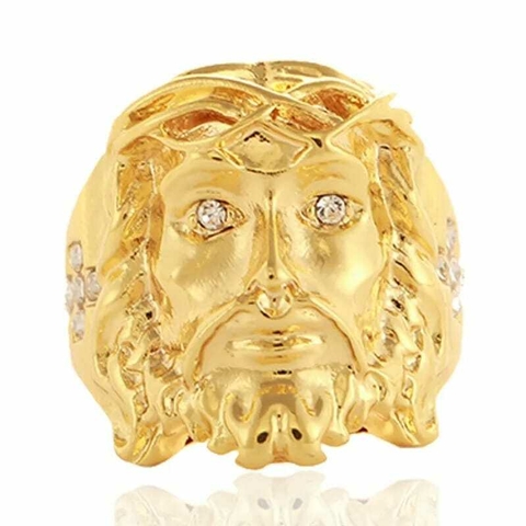 Anillo Cristo Dorado Aleacion Zinc con Strass