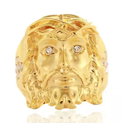 Anillo Cristo Dorado Aleacion Zinc con Strass
