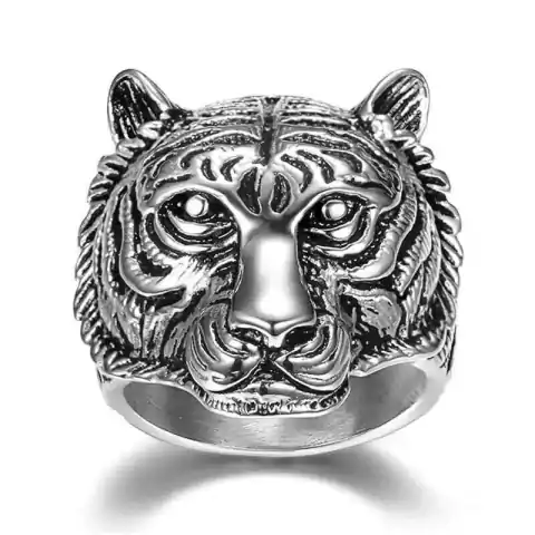 Anillo Bestia Tigre Plateado Acero
