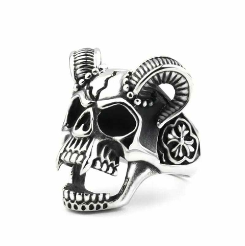 Anillo Metal Craneo Demonio Acero