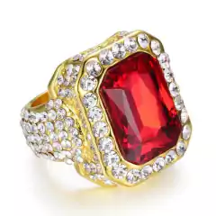 Anillo dije rubi rojo c/strass dorado