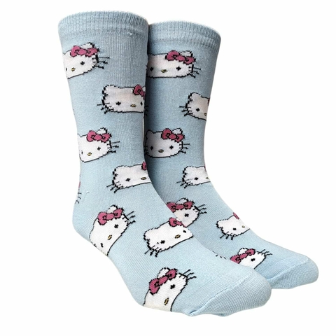 Medias Caña Alta Kitty Celeste Pastel