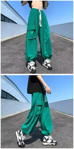 Pantalon Waffle Baggy Babucha Aladino Verde Streetwear Cargo Moda Joggers 126 Niños en internet