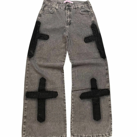 Pantalon Baggy Intervenido Cruces Strass