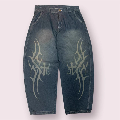Pantalón Jean Baggy Y2k Tribal Cruz Tattoo - comprar online