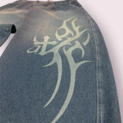 Pantalón Jean Baggy Y2k Tribal Cruz Tattoo - KITCH TECH