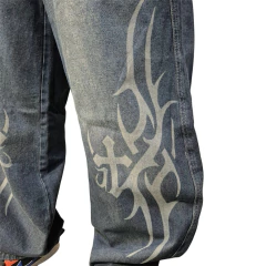 Pantalón Jean Baggy Y2k Tribal Cruz Tattoo