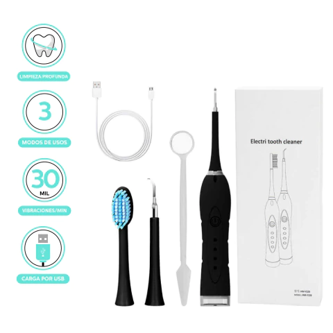 Removedor De Placa Sarro + Cepillo De Dientes Electico Usb 4 modos 2 cabezals de cerdas dos puntas metalicas mas espejo - comprar online