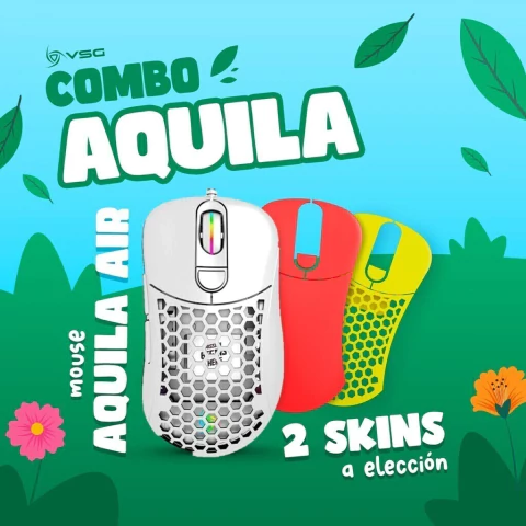 Combo Mouse Aquila Air Blanco Brillante + 2 skins