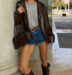 Imagen de CAM113 CHAQUETA OVER ECO CUERO CHOCO