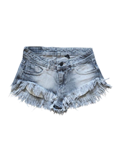 SH317 SHORT DENIM BAJO GRIS GASPEADO - Mora Mia
