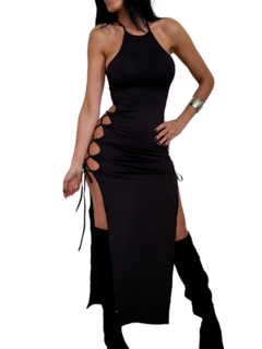 V460 VESTIDO LARGO TRENZADO NEGRO