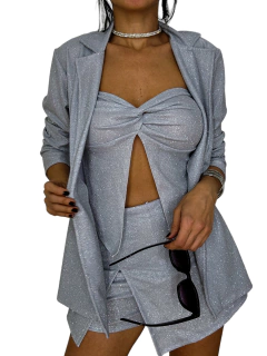 BLA28 BLAZER LARGO GLITER PLATA CLARO - Mora Mia
