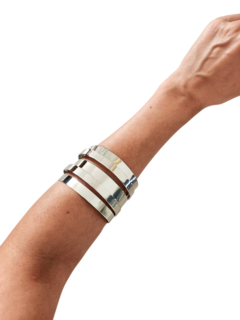 ACC876 PULSERA TIRAS INTERCALADA PLATA - comprar online