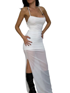 V609 VESTIDO LARGO XX TUL BLANCO - Mora Mia