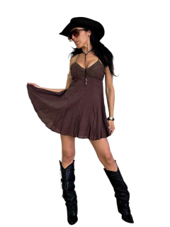 V654 VESTIDO IMPORTADO BAMBU/BORDADO CHOCO