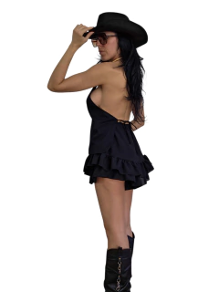 CAM126 CHALECO LARGO LINO NEGRO - Mora Mia