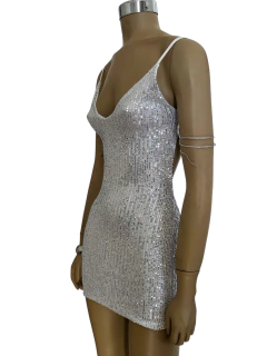 V652 VESTIDO CORTO LENTEJUELAS/TIRA ESPALDA - Mora Mia