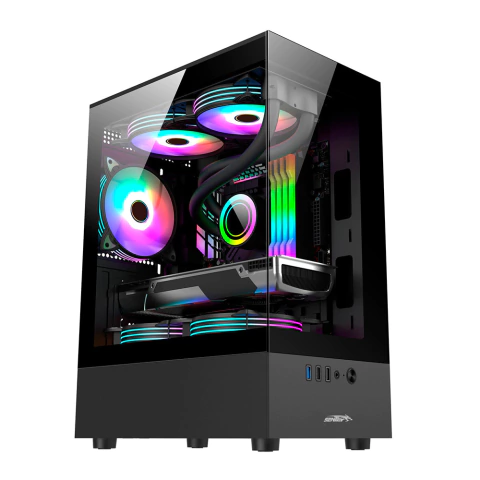 GABINETE SENTEY H10 ARGB VIDRIO TEMPLADO FRONTAL Y LATERAL BLACK + 5 COOLER FAN