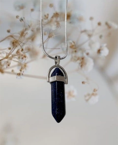 Collar de acero con dije pendulo de piedra - DRUSA ACCESORIOS