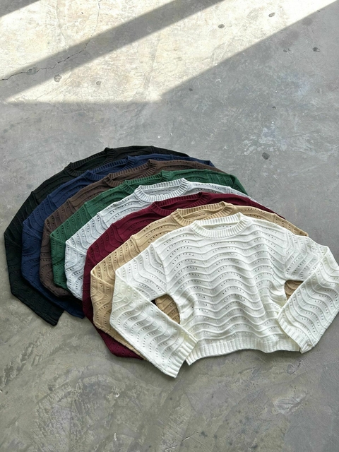 SWEATER MANGA OXFORD CUELLO REDONDO