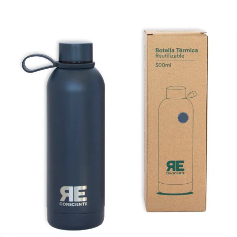 BOTELLA TÉRMICA CON MANIJA 500ml AZUL RE-UTILIZABLE I RE CONSCIENTE - comprar online