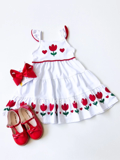 Vestido Infantil Branco E Vermelho Kyly 1001455 - comprar online