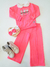 Conjunto Infantil Flores Blusa E Calça Wide Leg Moletom Flanelado Rosa Neon Up Baby 44870