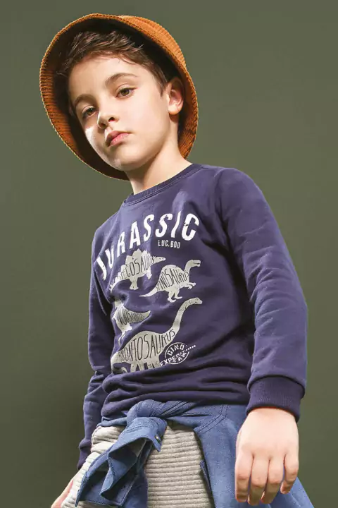 Blusa Infantil Moletom Dinos Marinho Lucboo 45992