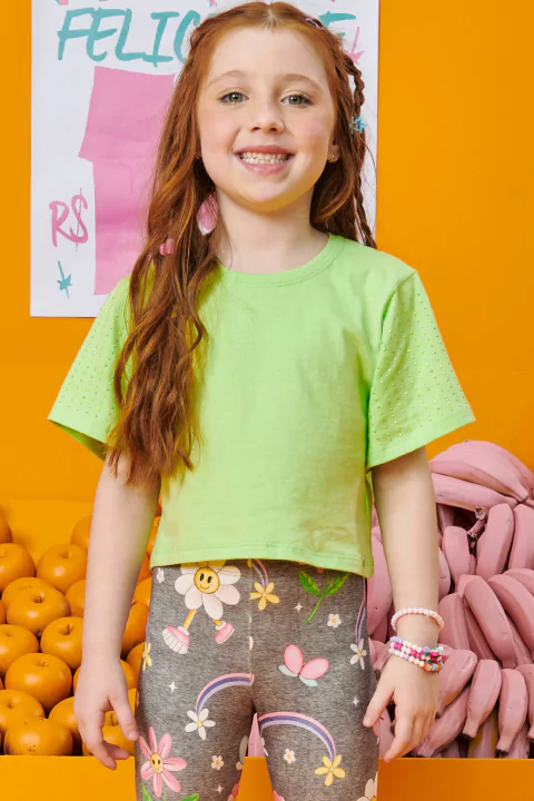 Bata Infantil Com Strass Verde Neon Kukiê 65757-Vn