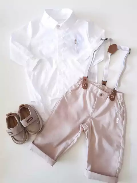 Conjunto Bebê Camisa Body E Calça De Linho Com Suspensórios Onda Marinha 1.241.017