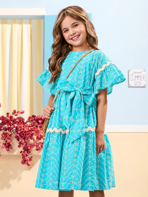 Vestido Infantil Laise Bordada Azul Animê N4276-P