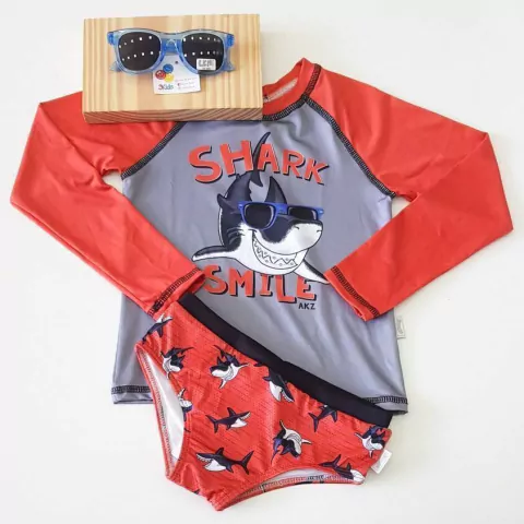 Conjunto De Banho Infantil Tubarão Cinza 35958