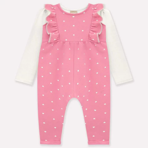 Jardineira Infantil Com Blusa Corações Rosa Milon 14533