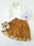 Conjunto Infantil Blusa Manga Bufante E Saia Em Tule Caramelo Animê P5161