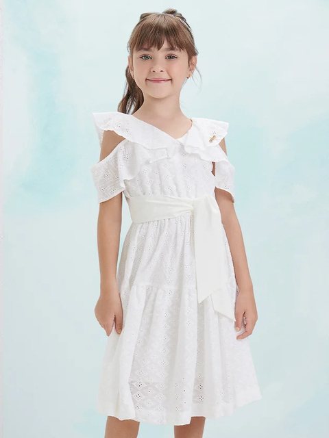 Vestido Infantil Laise Branco Animê N3388