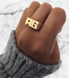 Anillo de Plata 925 DOBLE INICIAL DOUBLE DE ORO - comprar online