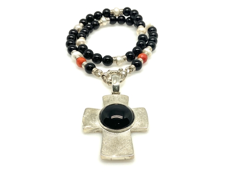 Conjunto Collar y Cruz Plata 925 Con Piedra Ónix *147