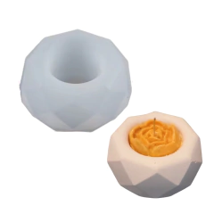 MOLDE SILICONA PORTA VELA MACETA FACETADA 9 CM