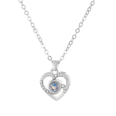 COLLAR CORAZON STRASS TE AMO 100 IDIOMAS ALEACION PLATEADO CADENA 45 CM