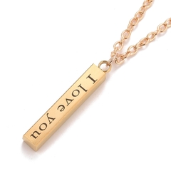 COLLAR I LOVE YOU RECTANGULO ACERO INOX 304 ORO CADENA 50 CM
